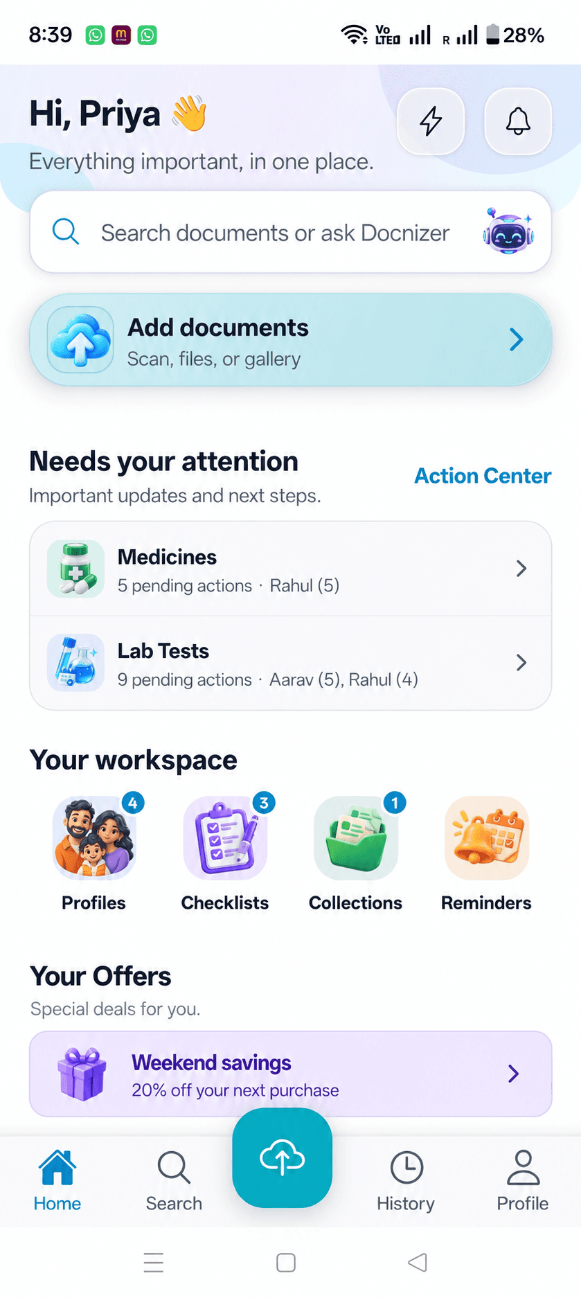 Docnizer home workspace